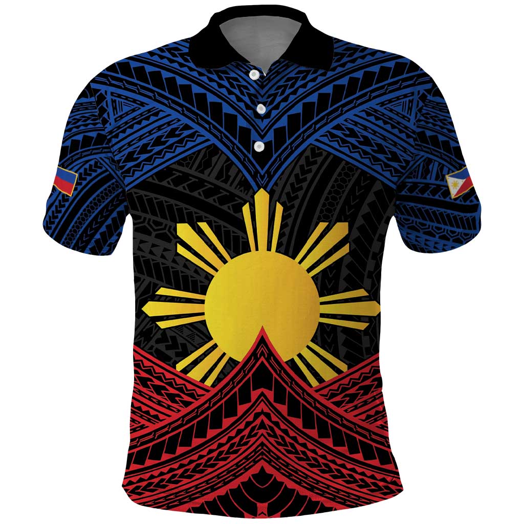 Personalized Philippines Polo Shirt Polynesian Tribal Tattoo with Filipino Flag Motif