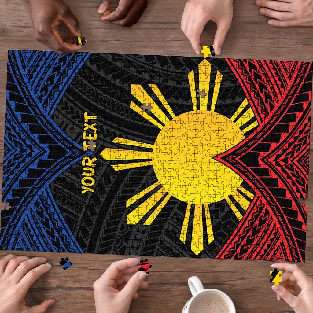 Personalized Philippines Puzzle Polynesian Tribal Tattoo with Filipino Flag Motif - Polynesian Pride