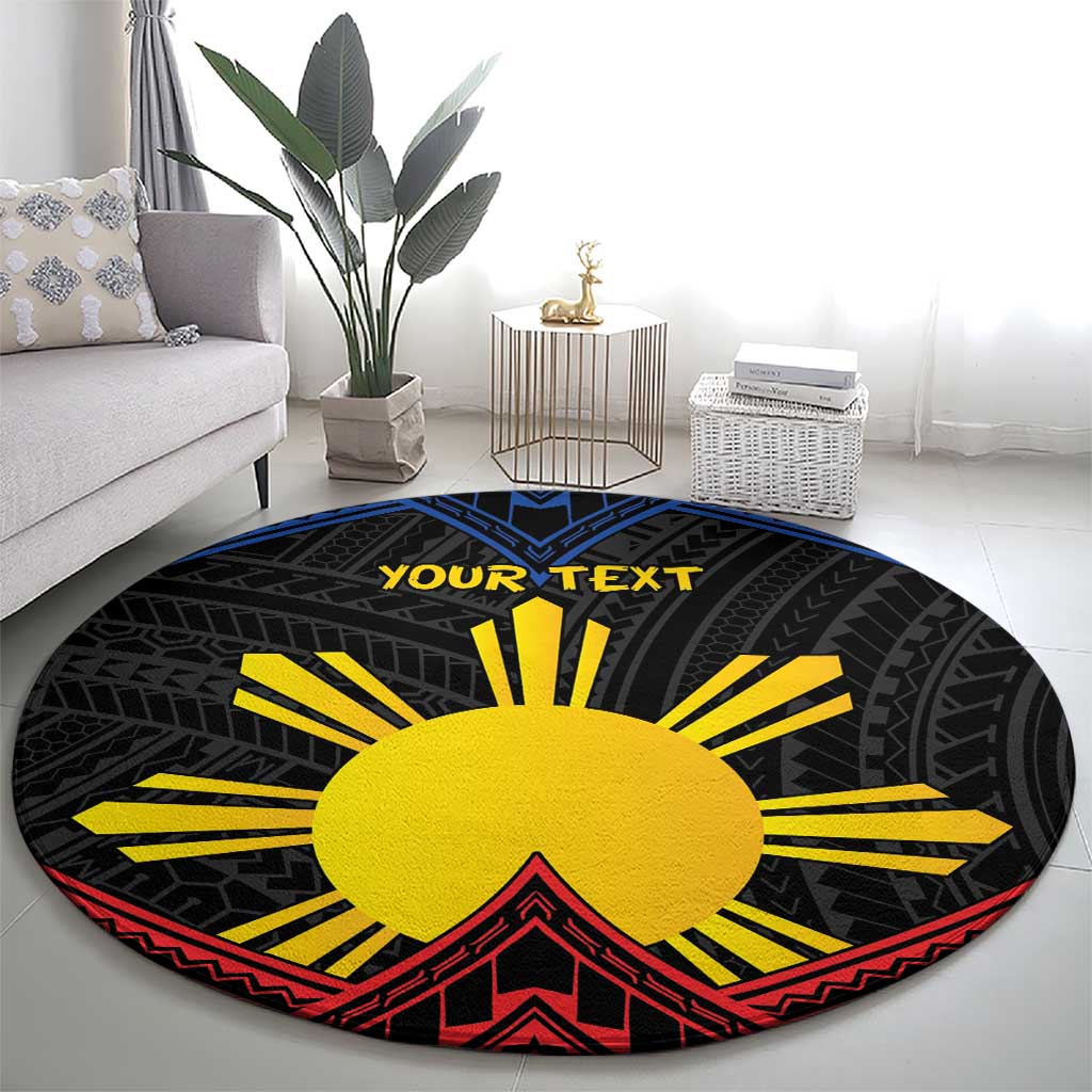 Personalized Philippines Round Carpet Polynesian Tribal Tattoo with Filipino Flag Motif