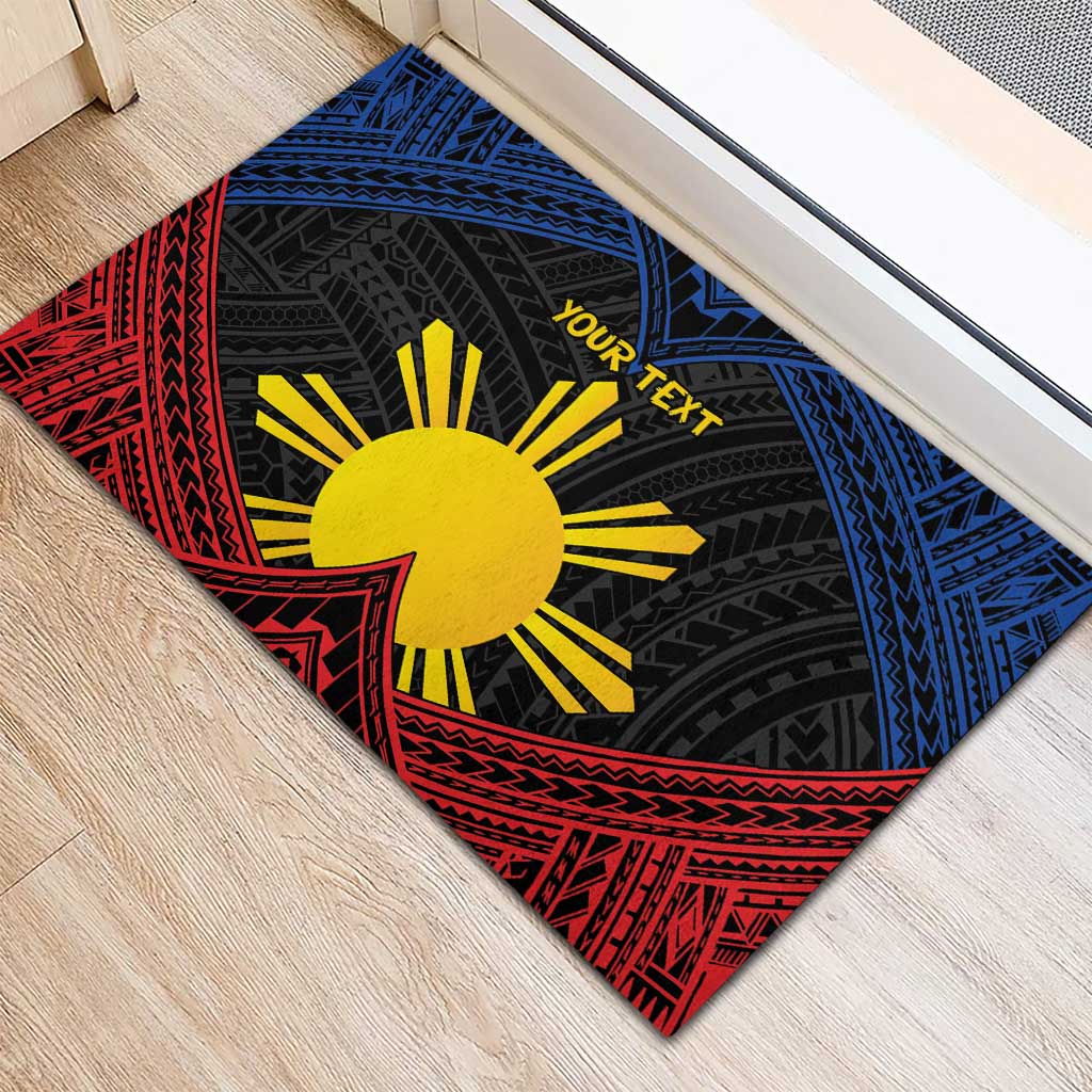Personalized Philippines Rubber Doormat Polynesian Tribal Tattoo with Filipino Flag Motif