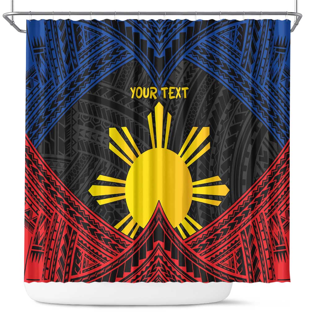 Personalized Philippines Shower Curtain Polynesian Tribal Tattoo with Filipino Flag Motif