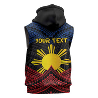 Personalized Philippines Sleeveless Hoodie Polynesian Tribal Tattoo with Filipino Flag Motif - Polynesian Pride