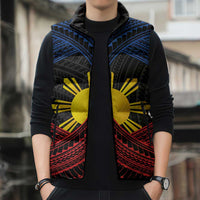 Personalized Philippines Sleeveless Puffer Jacket Polynesian Tribal Tattoo with Filipino Flag Motif - Polynesian Pride