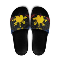 Personalized Philippines Slide Sandals Polynesian Tribal Tattoo with Filipino Flag Motif - Polynesian Pride