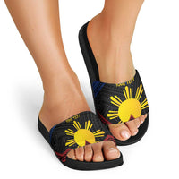 Personalized Philippines Slide Sandals Polynesian Tribal Tattoo with Filipino Flag Motif - Polynesian Pride