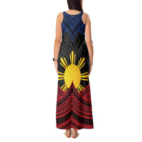 Personalized Philippines Tank Maxi Dress Polynesian Tribal Tattoo with Filipino Flag Motif