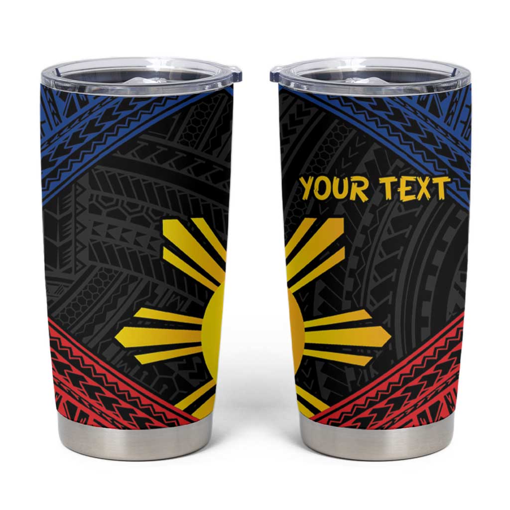 Personalized Philippines Tumbler Cup Polynesian Tribal Tattoo with Filipino Flag Motif