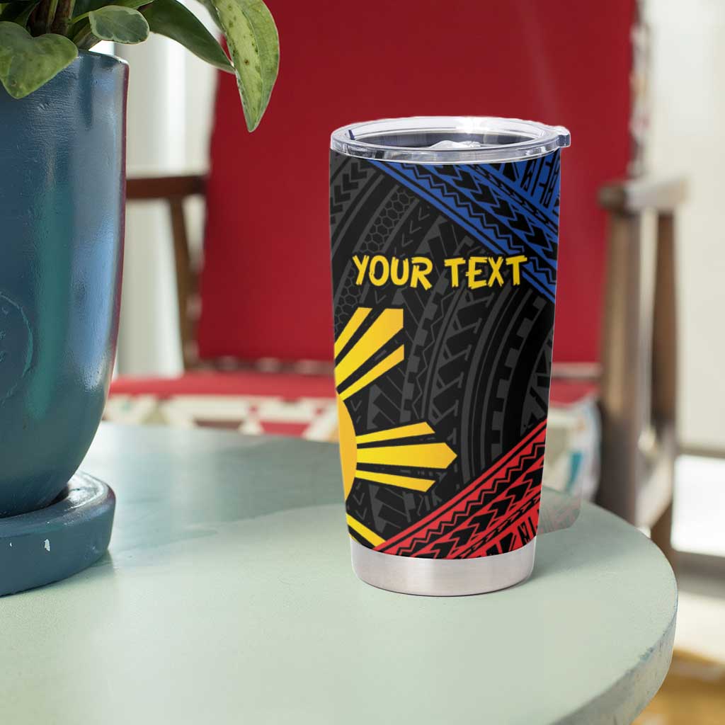 Personalized Philippines Tumbler Cup Polynesian Tribal Tattoo with Filipino Flag Motif
