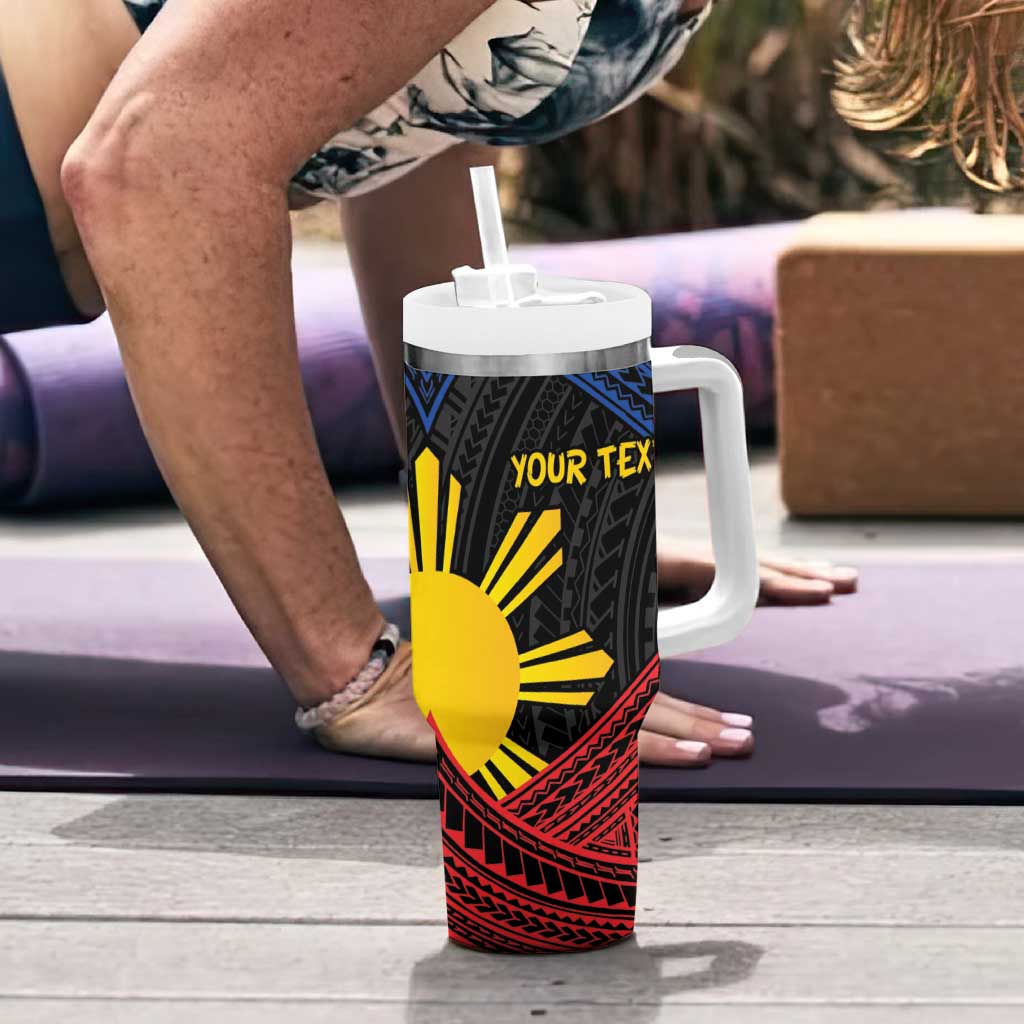 Personalized Philippines Tumbler With Handle Polynesian Tribal Tattoo with Filipino Flag Motif