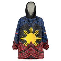 Personalized Philippines Wearable Blanket Hoodie Polynesian Tribal Tattoo with Filipino Flag Motif
