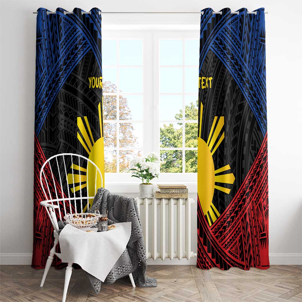 Personalized Philippines Window Curtain Polynesian Tribal Tattoo with Filipino Flag Motif