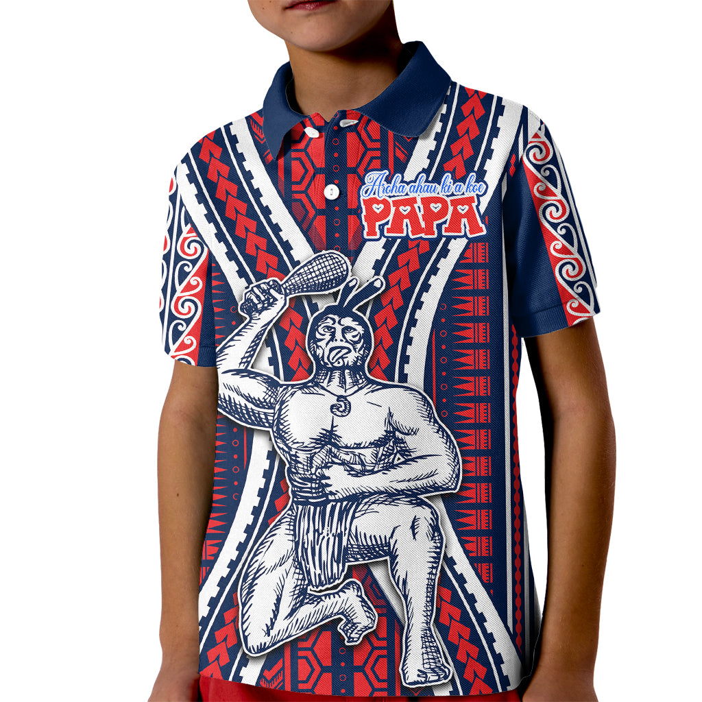 Aotearoa Father's Day Gift For Dad Kid Polo Shirt Aroha Ahau Ki A Koe Papa - Maori Style Pattern LT9 Kid Red - Polynesian Pride