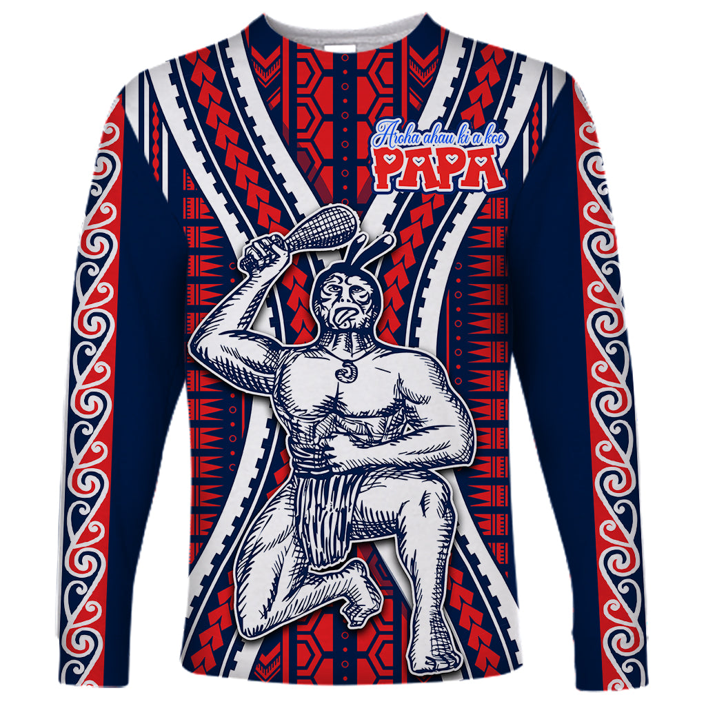 Aotearoa Father's Day Gift For Dad Long Sleeve Shirt Aroha Ahau Ki A Koe Papa - Maori Style Pattern LT9 Unisex Red - Polynesian Pride