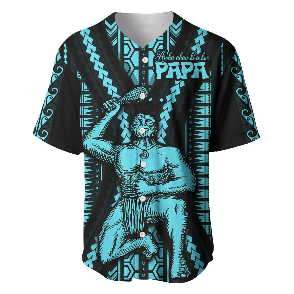 Aotearoa Father's Day Gift For Dad Baseball Jersey Aroha Ahau Ki A Koe Papa - Aqua Maori Style Pattern LT9 Aqua - Polynesian Pride