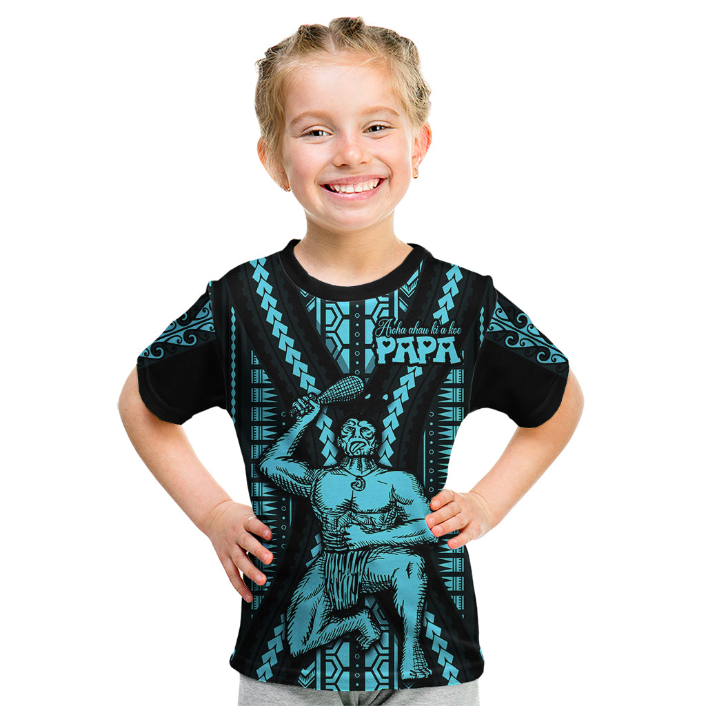 Aotearoa Father's Day Gift For Dad Kid T Shirt Aroha Ahau Ki A Koe Papa - Aqua Maori Style Pattern LT9 Aqua - Polynesian Pride