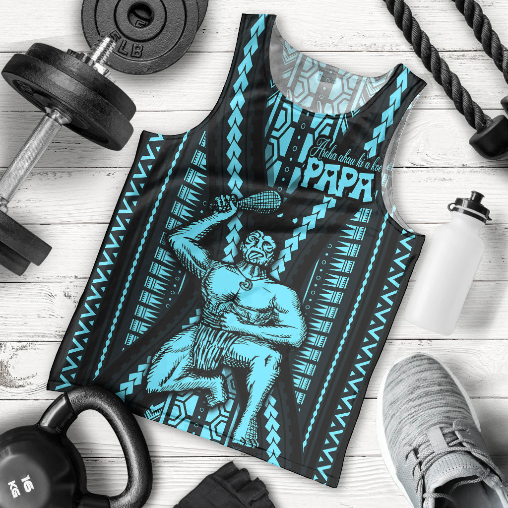 Aotearoa Father's Day Gift For Dad Men Tank Top Aroha Ahau Ki A Koe Papa - Aqua Maori Style Pattern LT9 Aqua - Polynesian Pride