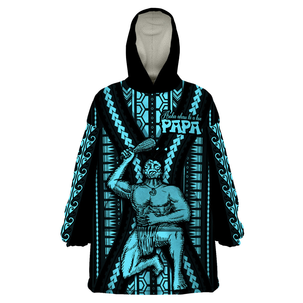 Aotearoa Father's Day Gift For Dad Wearable Blanket Hoodie Aroha Ahau Ki A Koe Papa - Aqua Maori Style Pattern LT9 One Size Aqua - Polynesian Pride