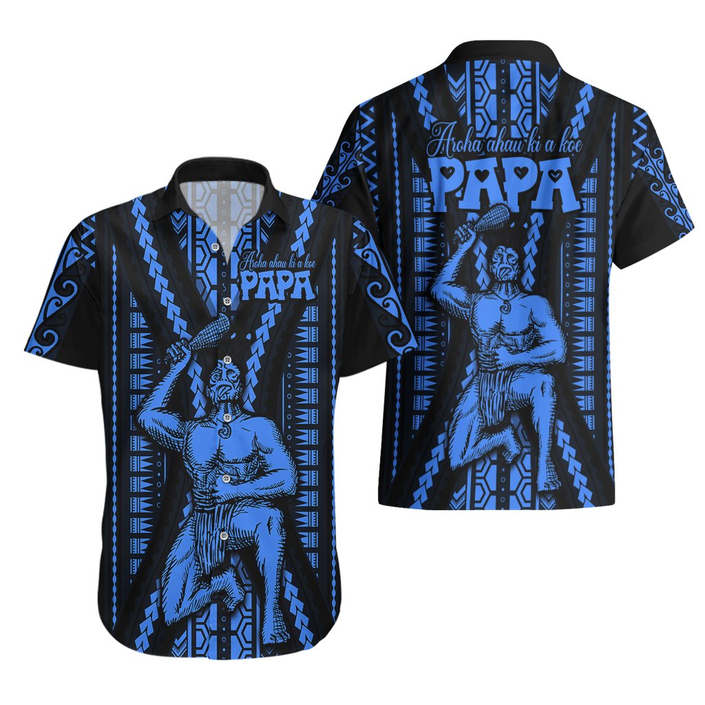 Aotearoa Father's Day Gift For Dad Hawaiian Shirt Aroha Ahau Ki A Koe Papa - Blue Maori Style Pattern LT9 - Polynesian Pride