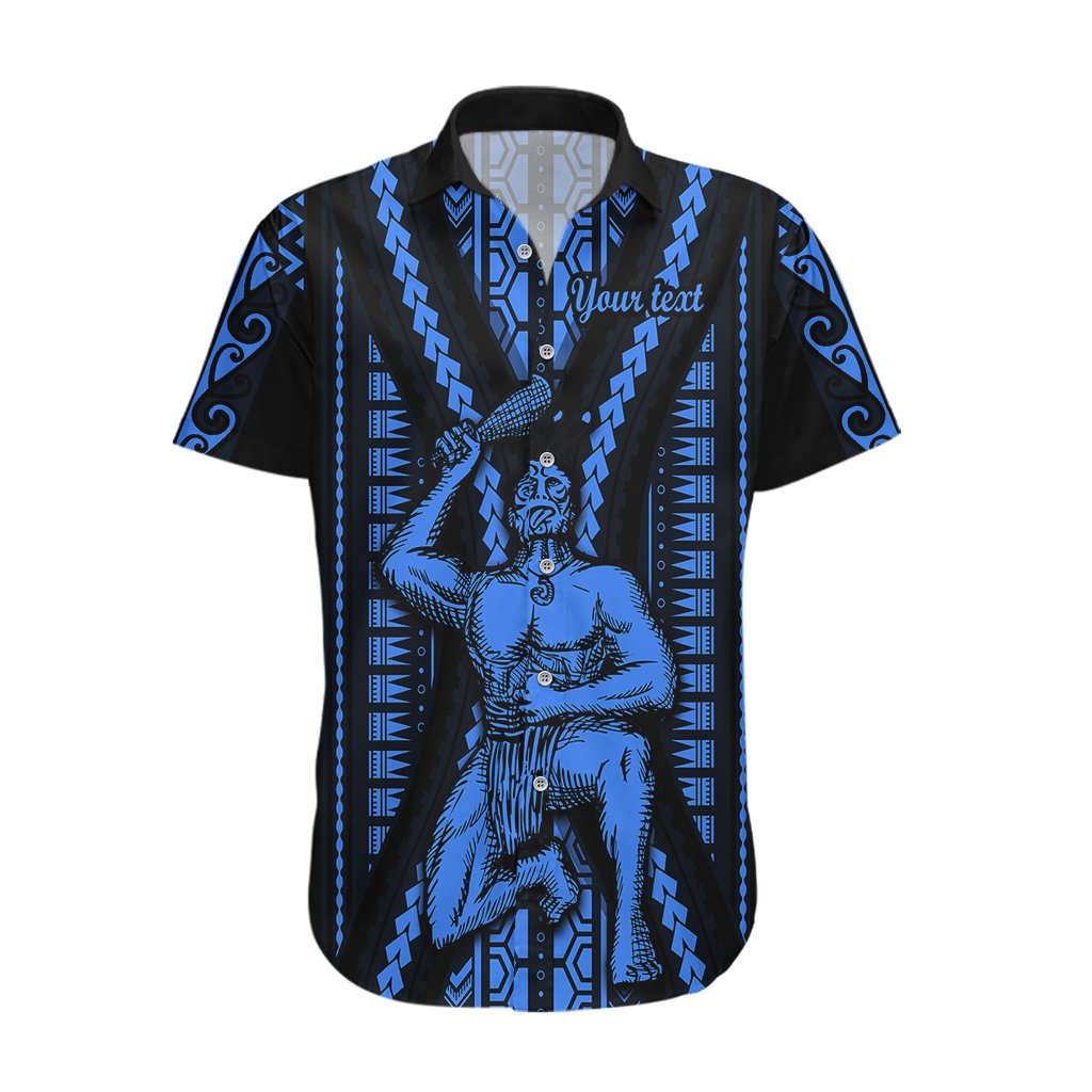 Personalised Aotearoa Father's Day Gift For Dad Hawaiian Shirt Aroha Ahau Ki A Koe Papa - Blue Maori Style Pattern LT9 Blue - Polynesian Pride