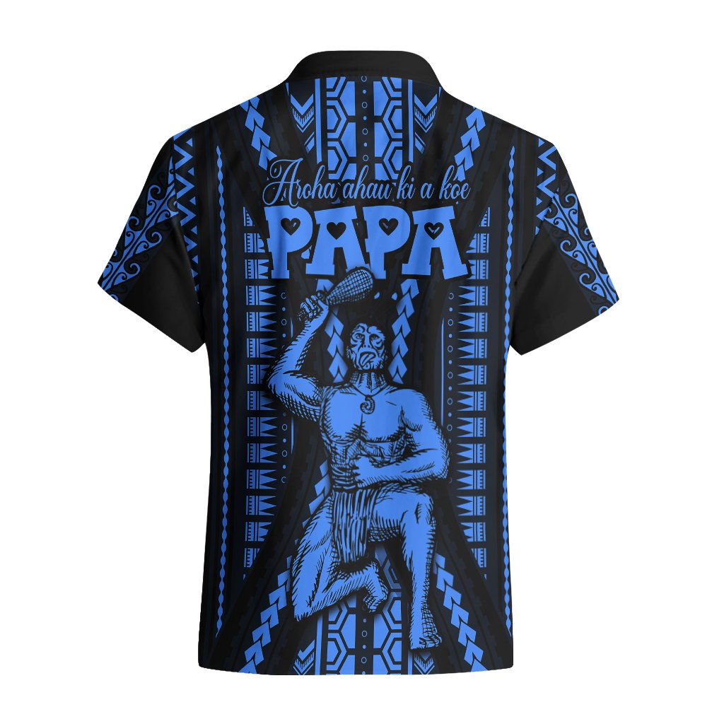 Personalised Aotearoa Father's Day Gift For Dad Hawaiian Shirt Aroha Ahau Ki A Koe Papa - Blue Maori Style Pattern LT9 - Polynesian Pride