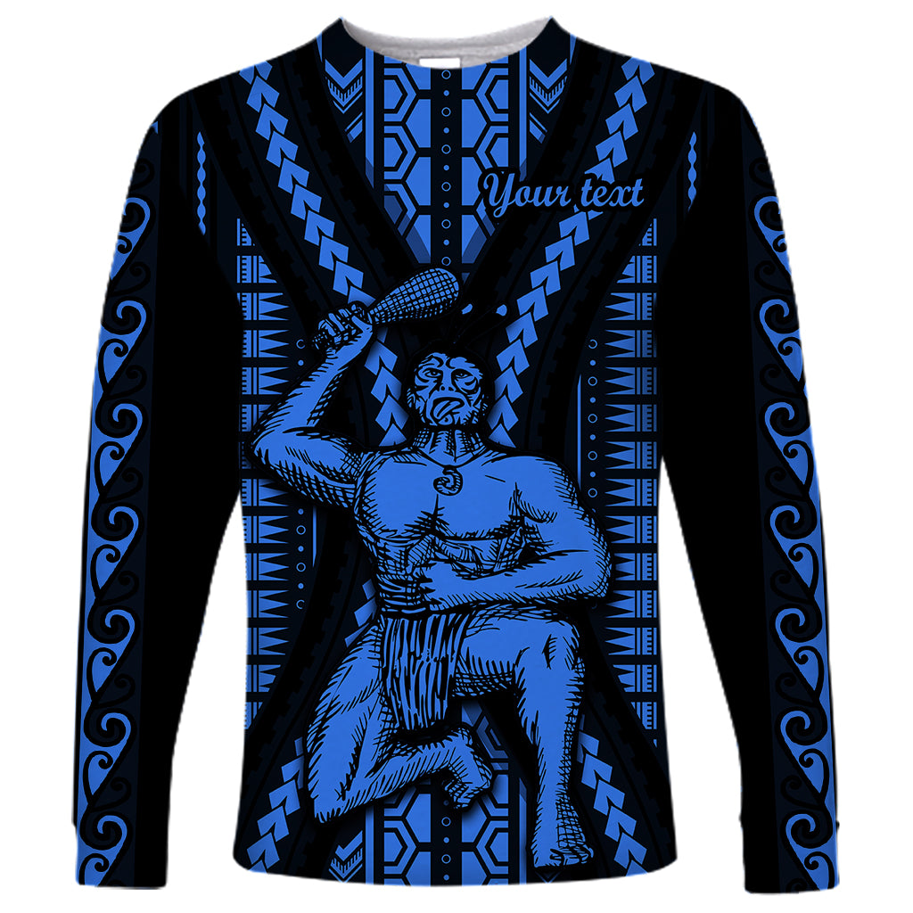 Personalised Aotearoa Father's Day Gift For Dad Long Sleeve Shirt Aroha Ahau Ki A Koe Papa - Blue Maori Style Pattern LT9 Unisex Blue - Polynesian Pride