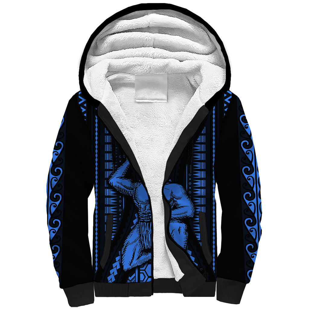 Personalised Aotearoa Father's Day Gift For Dad Sherpa Hoodie Aroha Ahau Ki A Koe Papa - Blue Maori Style Pattern LT9 Unisex Blue - Polynesian Pride