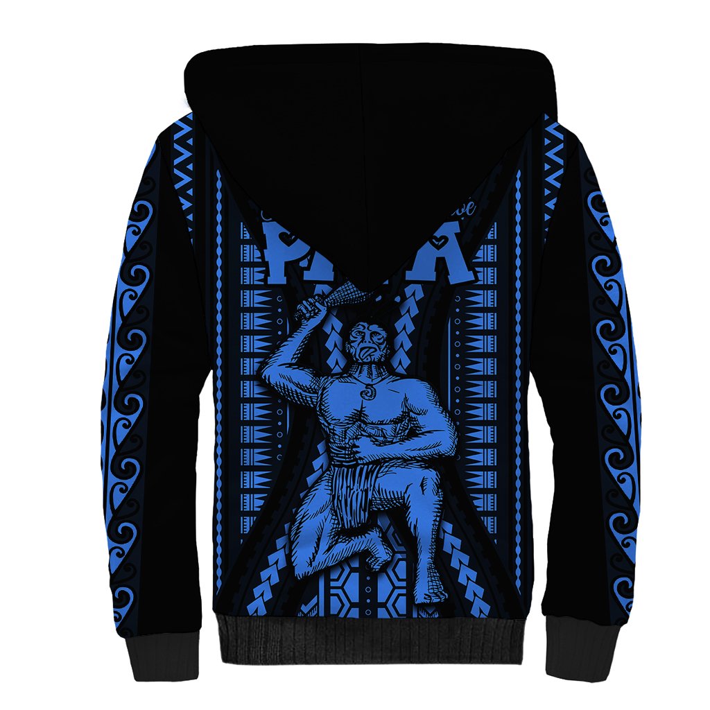 Personalised Aotearoa Father's Day Gift For Dad Sherpa Hoodie Aroha Ahau Ki A Koe Papa - Blue Maori Style Pattern LT9 - Polynesian Pride