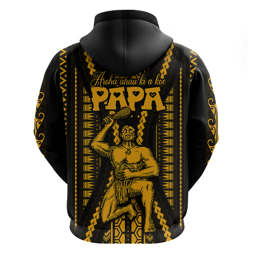 Aotearoa Fathers Day Gift For Dad Hoodie Aroha Ahau Ki A Koe Papa Gold Maori Style Pattern LT9 - Polynesian Pride