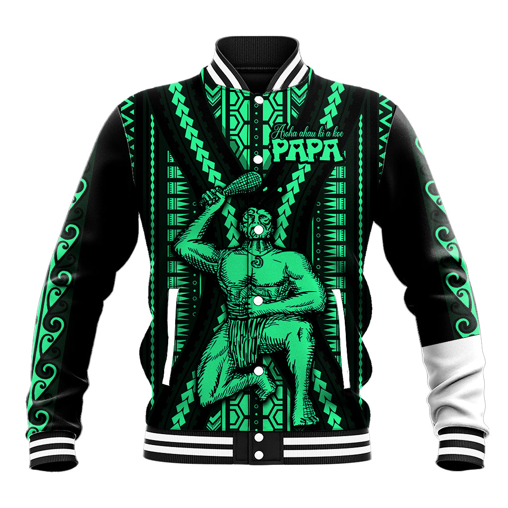 Maori Fathers Day New Zealand Baseball Jacket Aroha Ahau Ki A Koe Papa - Green LT9 Unisex Green - Polynesian Pride