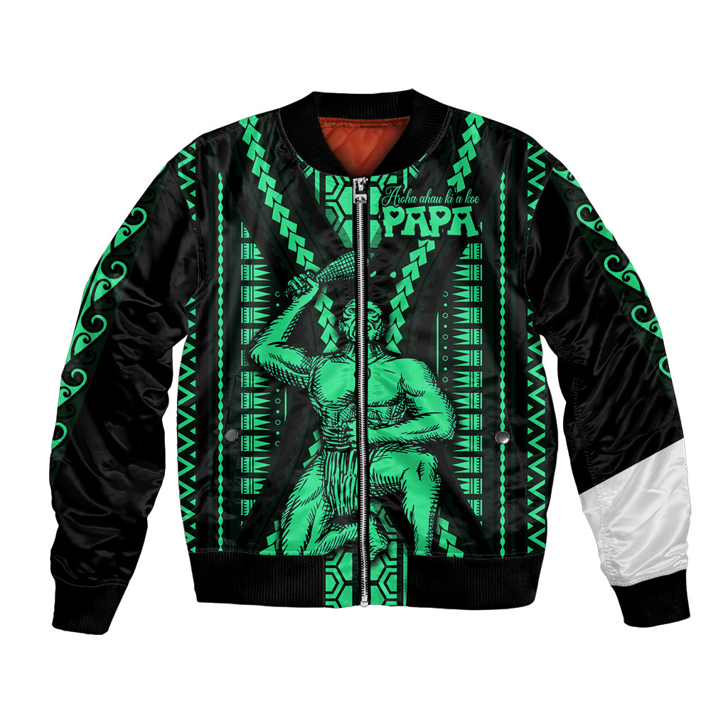 Maori Fathers Day New Zealand Bomber Jacket Aroha Ahau Ki A Koe Papa - Green LT9 Unisex Green - Polynesian Pride