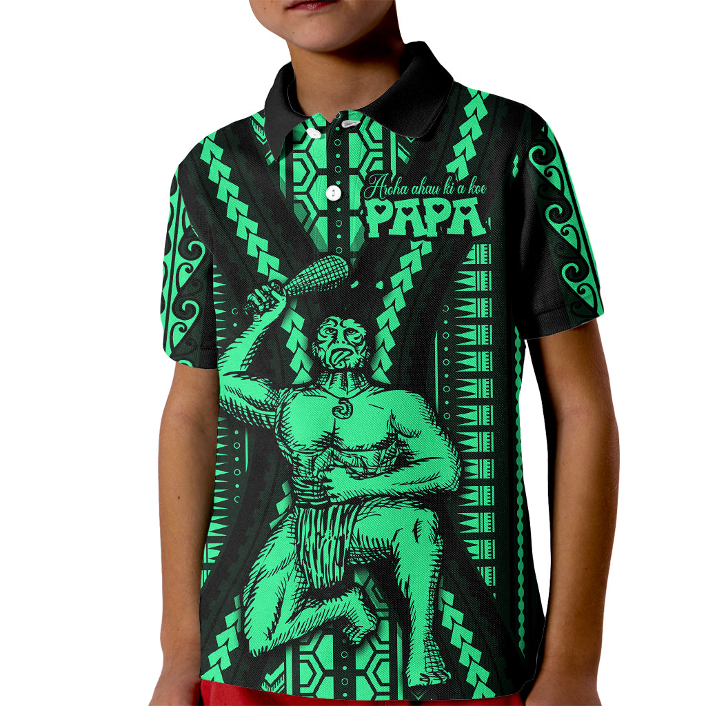 Maori Fathers Day New Zealand Kid Polo Shirt Aroha Ahau Ki A Koe Papa - Green LT9 Kid Green - Polynesian Pride