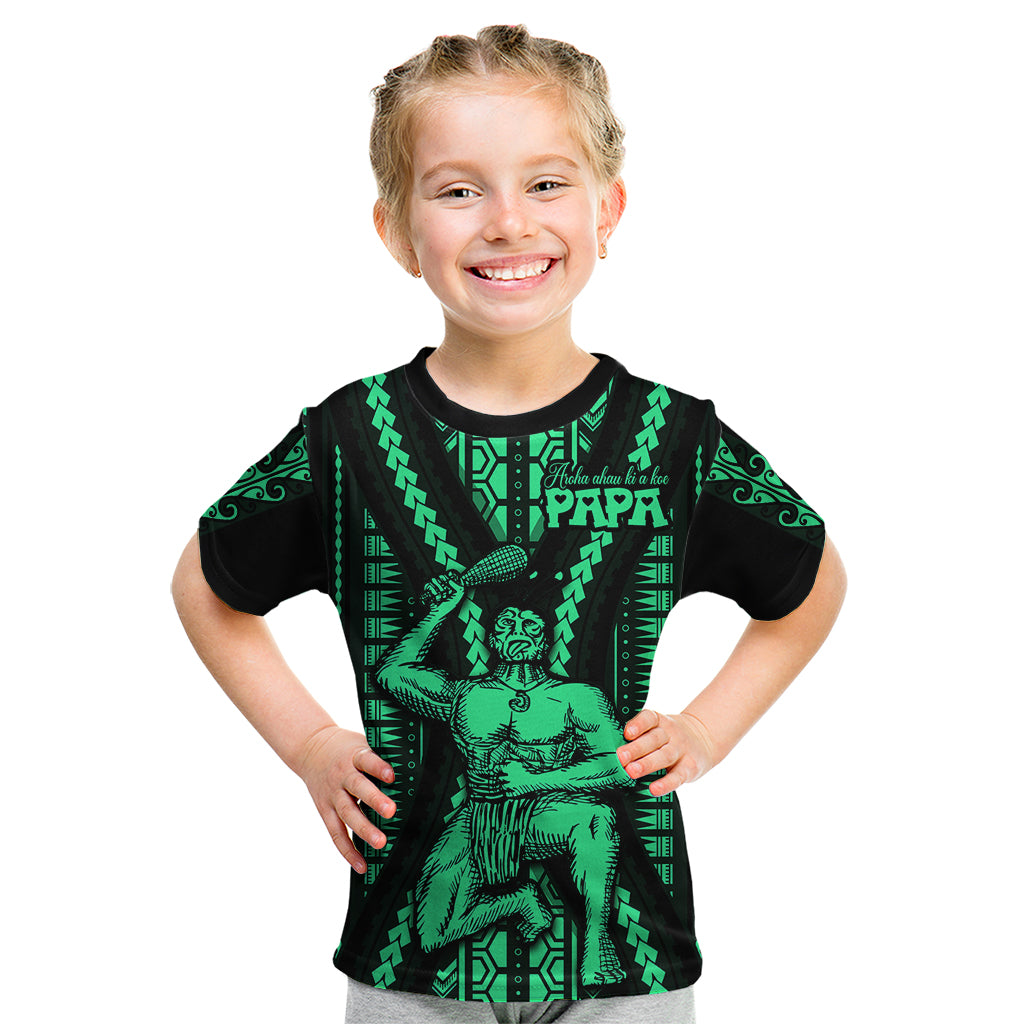 Maori Fathers Day New Zealand Kid T Shirt Aroha Ahau Ki A Koe Papa - Green LT9 Green - Polynesian Pride