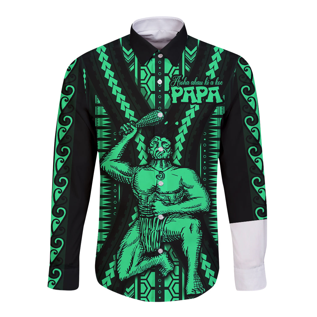 Maori Fathers Day New Zealand Long Sleeve Button Shirt Aroha Ahau Ki A Koe Papa - Green LT9 Unisex Green - Polynesian Pride