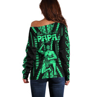 Custom Maori Fathers Day New Zealand Off Shoulder Sweater Aroha Ahau Ki A Koe Papa - Green LT9 - Polynesian Pride
