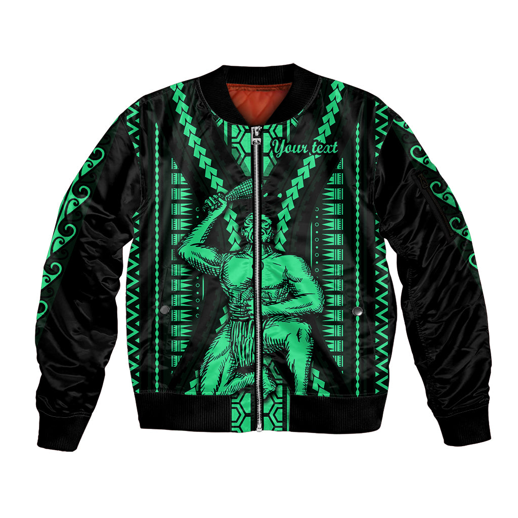 Custom Maori Fathers Day New Zealand Sleeve Zip Bomber Jacket Aroha Ahau Ki A Koe Papa - Green LT9 Unisex Green - Polynesian Pride