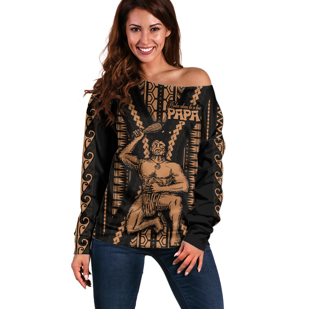 Maori Fathers Day New Zealand Off Shoulder Sweater Aroha Ahau Ki A Koe Papa - Nude LT9 Women Nude - Polynesian Pride