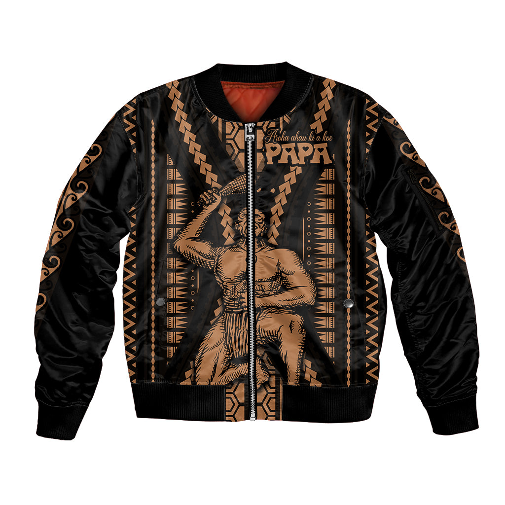 Maori Fathers Day New Zealand Sleeve Zip Bomber Jacket Aroha Ahau Ki A Koe Papa - Nude LT9 Unisex Nude - Polynesian Pride