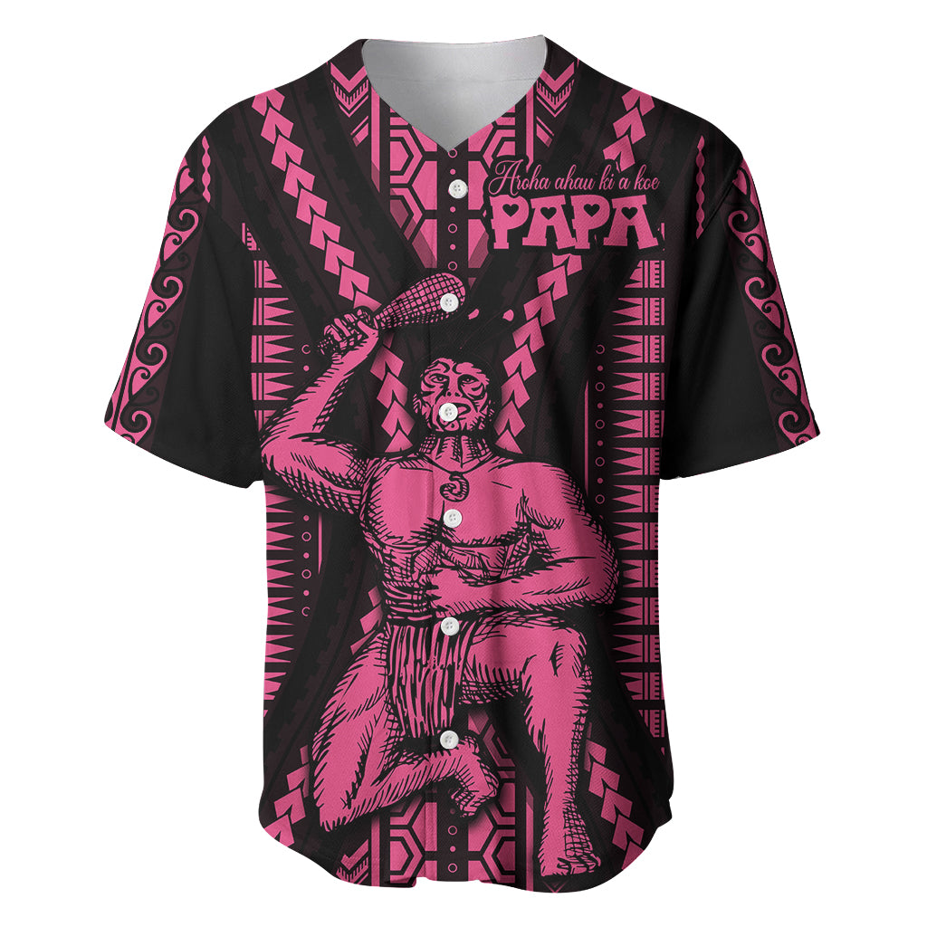 Maori Fathers Day New Zealand Baseball Jersey Aroha Ahau Ki A Koe Papa - Pink LT9 Pink - Polynesian Pride