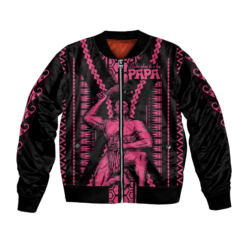 Maori Fathers Day New Zealand Bomber Jacket Aroha Ahau Ki A Koe Papa - Pink LT9 Unisex Pink - Polynesian Pride