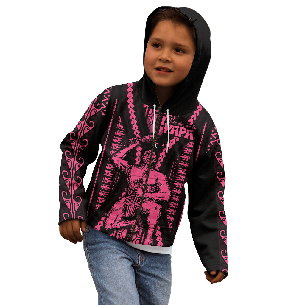 Maori Fathers Day New Zealand Kid Hoodie Aroha Ahau Ki A Koe Papa - Pink LT9 - Polynesian Pride