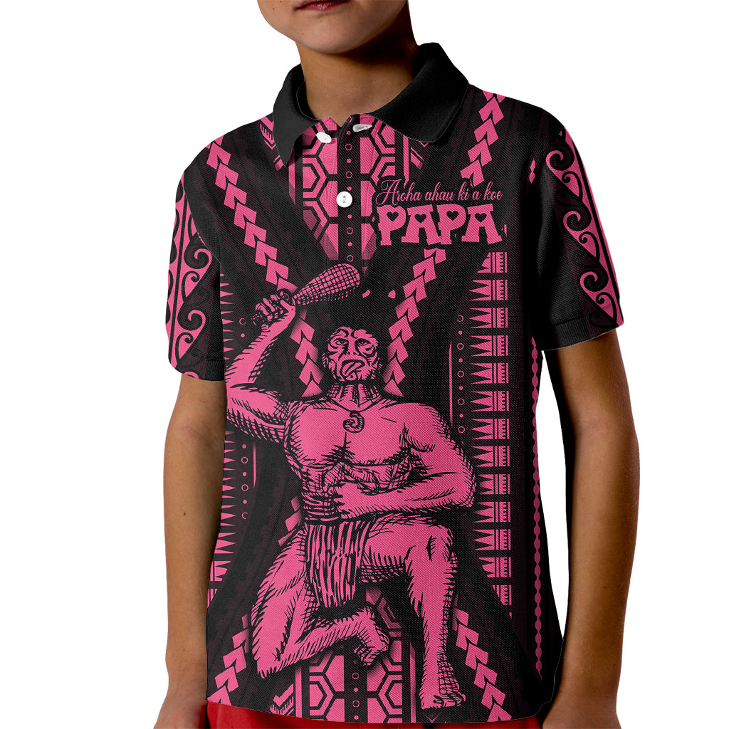 Maori Fathers Day New Zealand Kid Polo Shirt Aroha Ahau Ki A Koe Papa - Pink LT9 Kid Pink - Polynesian Pride