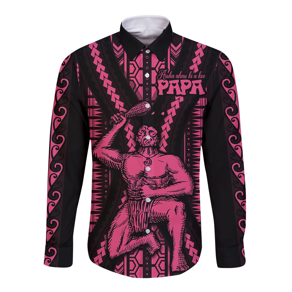 Maori Fathers Day New Zealand Long Sleeve Button Shirt Aroha Ahau Ki A Koe Papa - Pink LT9 Unisex Pink - Polynesian Pride