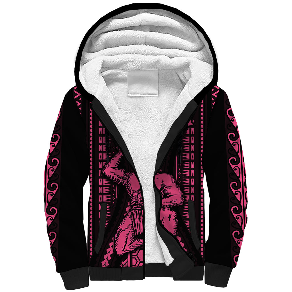 Maori Fathers Day New Zealand Sherpa Hoodie Aroha Ahau Ki A Koe Papa - Pink LT9 Unisex Pink - Polynesian Pride