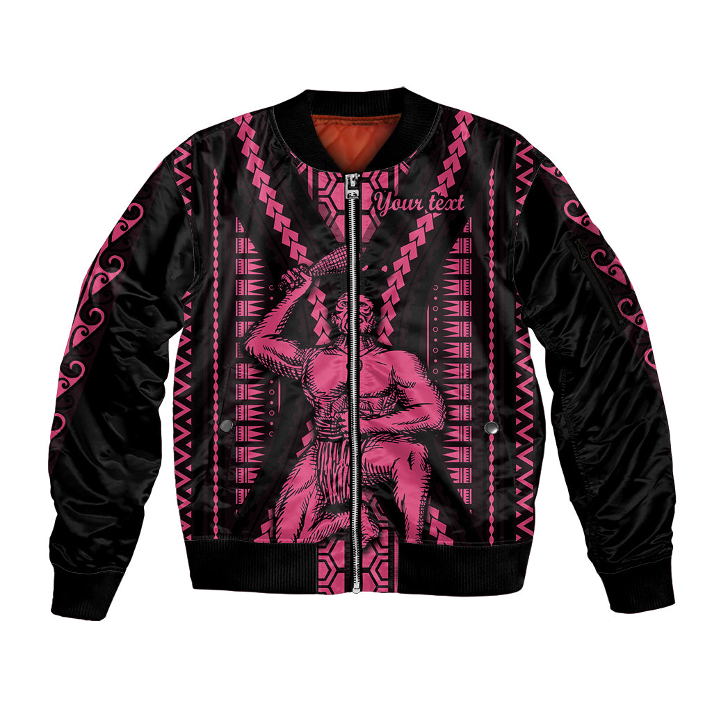 Custom Maori Fathers Day New Zealand Sleeve Zip Bomber Jacket Aroha Ahau Ki A Koe Papa - Pink LT9 Unisex Pink - Polynesian Pride