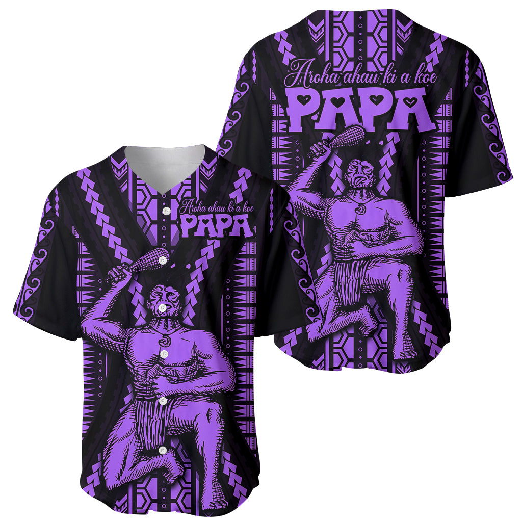 Maori Fathers Day New Zealand Baseball Jersey Aroha Ahau Ki A Koe Papa - Purple LT9 - Polynesian Pride