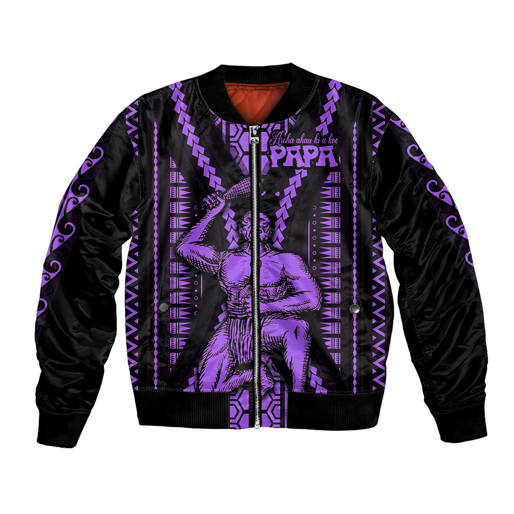 Maori Fathers Day New Zealand Bomber Jacket Aroha Ahau Ki A Koe Papa - Purple LT9 Unisex Purple - Polynesian Pride