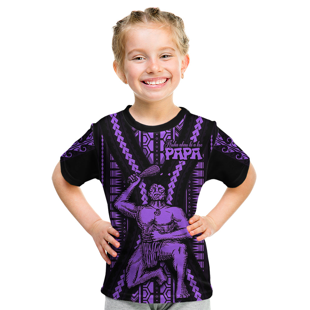 Maori Fathers Day New Zealand Kid T Shirt Aroha Ahau Ki A Koe Papa - Purple LT9 Purple - Polynesian Pride