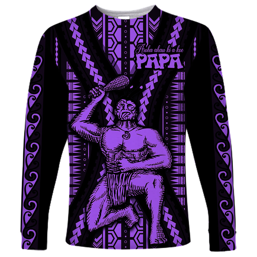 Maori Fathers Day New Zealand Long Sleeve Shirt Aroha Ahau Ki A Koe Papa - Purple LT9 Unisex Purple - Polynesian Pride