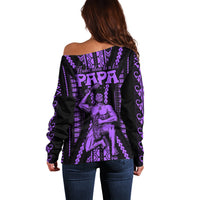 Maori Fathers Day New Zealand Off Shoulder Sweater Aroha Ahau Ki A Koe Papa - Purple LT9 - Polynesian Pride