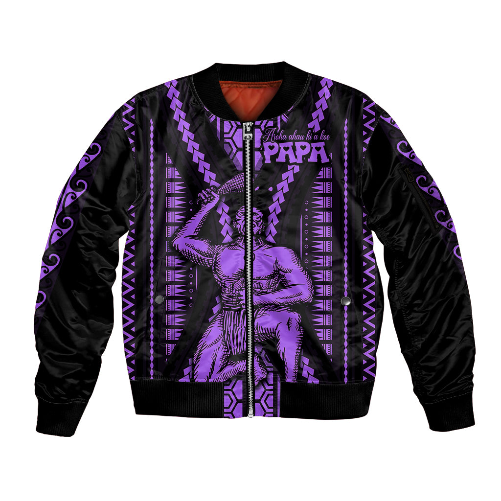 Maori Fathers Day New Zealand Sleeve Zip Bomber Jacket Aroha Ahau Ki A Koe Papa - Purple LT9 Unisex Purple - Polynesian Pride